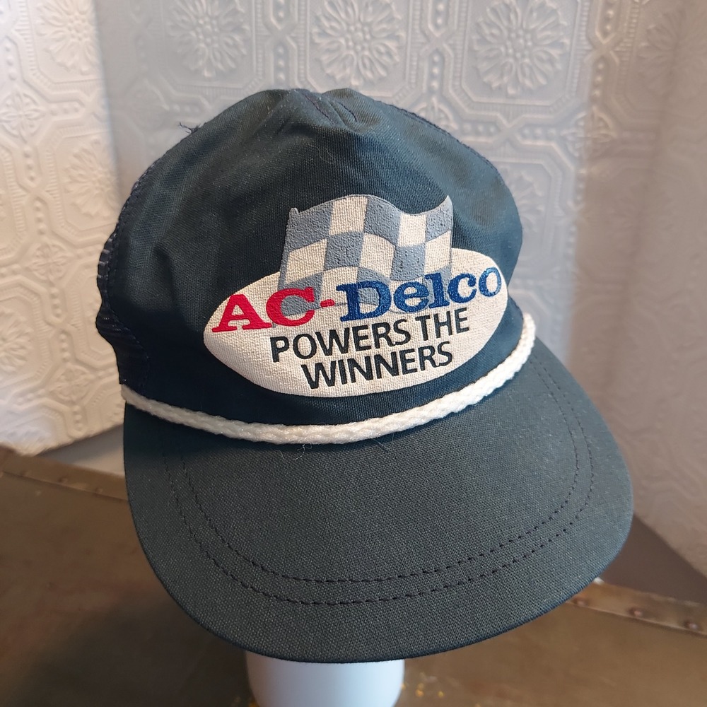 Vintage AC-Delco Powers the Winners Trucker Hat Navy Blue Snapback Made in USA